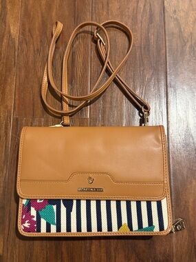 Spartina 449 Tan Crossbody with Striped Floral - Great Condition!